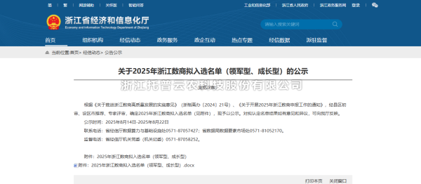 喜訊！托普云農(nóng)入選2025年“領(lǐng)軍型”浙江數(shù)商名單